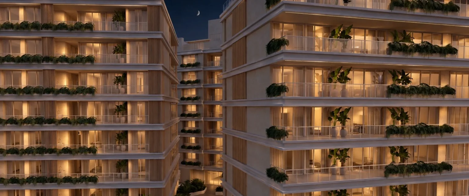 Lazuli Niterói: fachada dos edifícios à noite