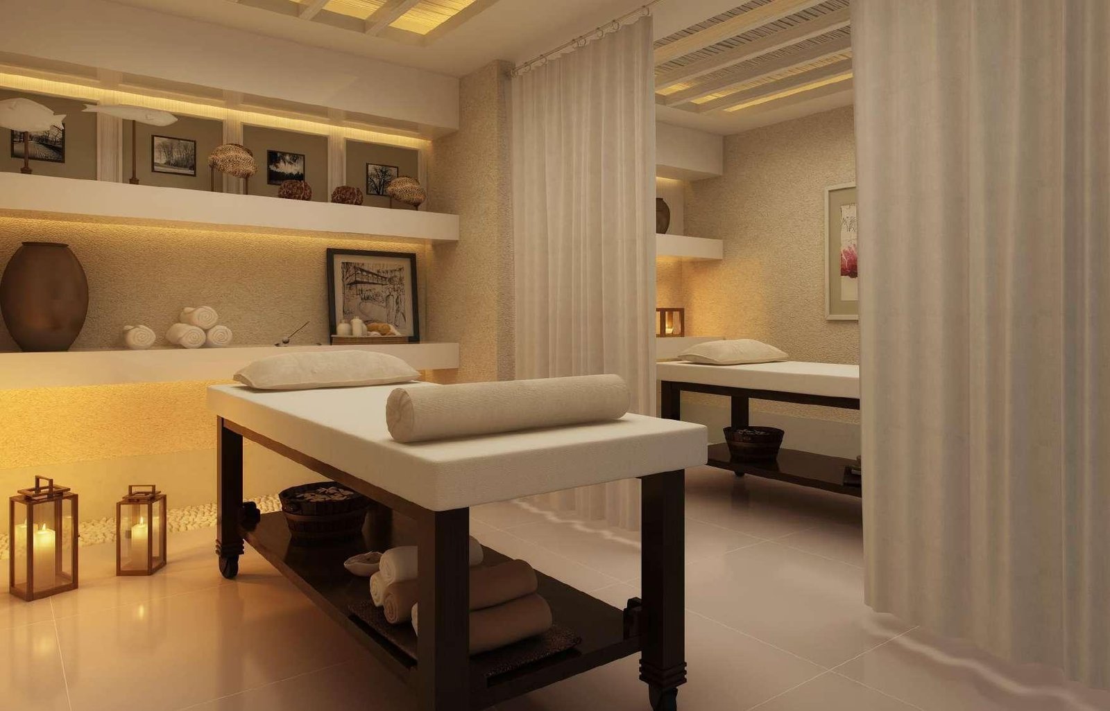 Sala de massagem do espaço spa do Terramarine Icaraí, em Icaraí, Niterói
