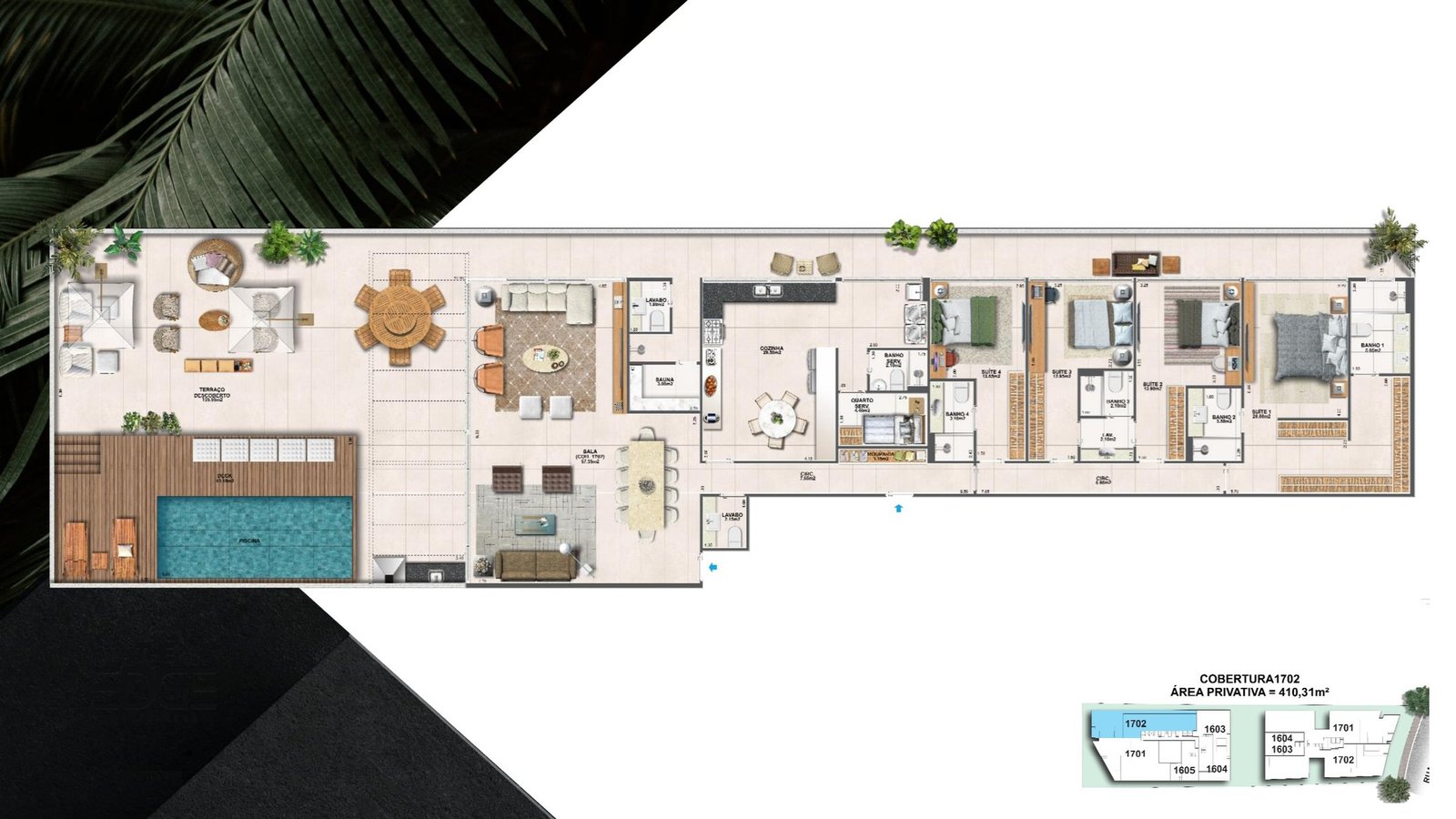 planta de cobertura torre Bay 410 m²