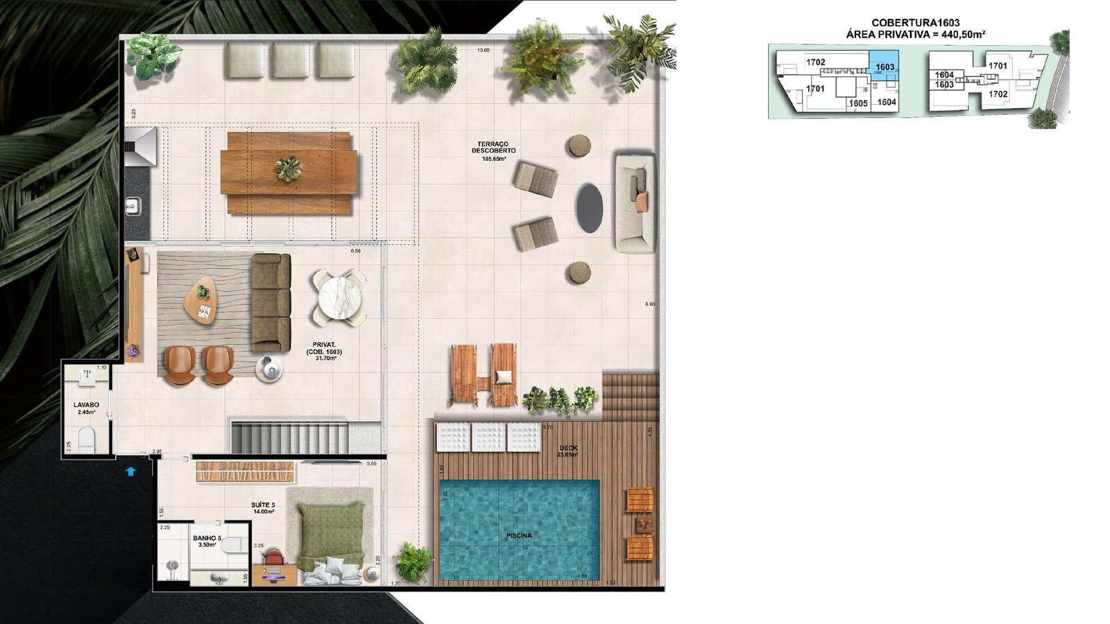 planta de cobertura torre Forest 440 m²